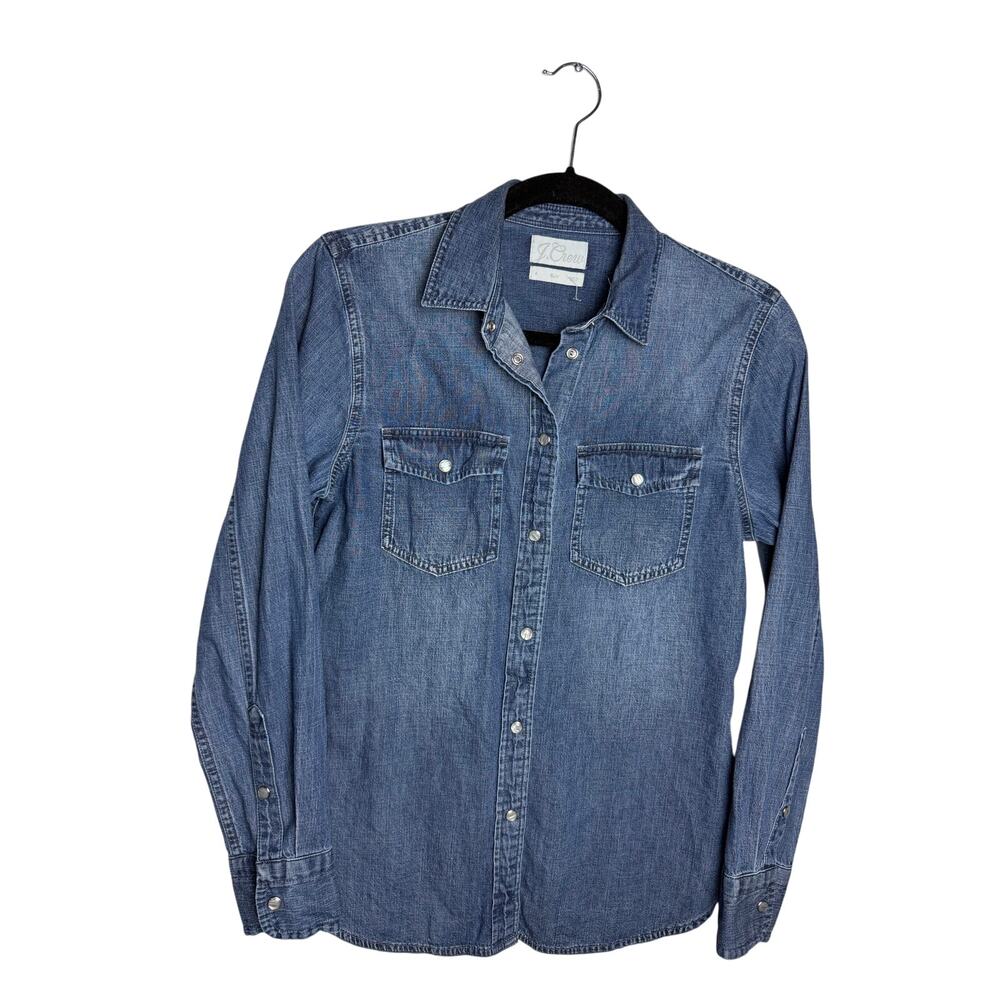 J.Crew Western Denim Pearl Snap Shirt Women’s Size 4 Chambray Blouse